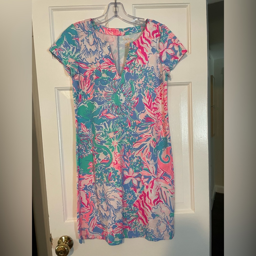 Lilly Pulitzer dress in bright summer print.